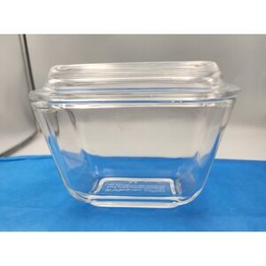 Pyrex 501-B Clear Glass Refrigerator Dish with 501-C Ribbed Lid 350ml USA